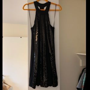 INC black sequined shift dress with neck closure!